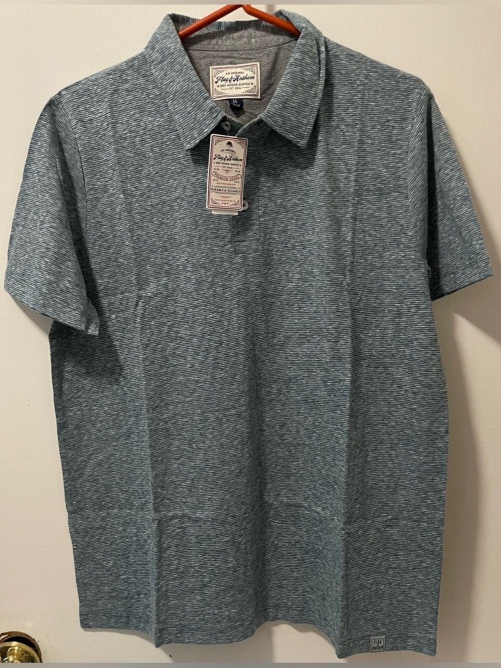 Flag & Anthem Men's Teal Short Sleeve Polo Shirt Striped Pattern Size Medium NWT